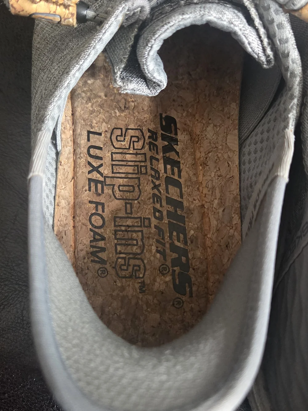 Skechers Men’s Grey Fabric Slip-On Loafers with Cork Accents Size 7 Shoes